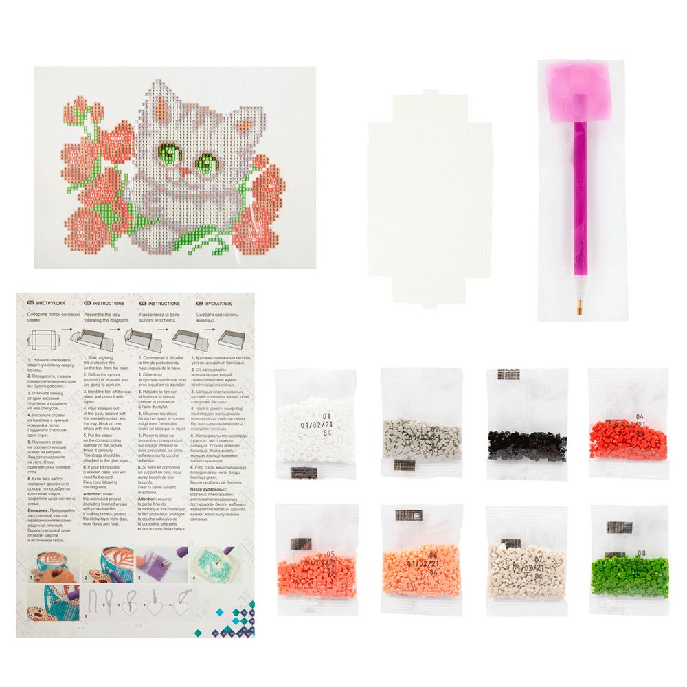 Алмазная (кристальная) мозаика Фрея, Котенок с цветочком, 14х19,5 см