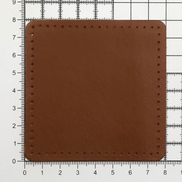 Заплатки пришивные из кожи, квадрат 8см с перфорацией, 2 шт, 100% кожа, 02 светло-коричневый, 9122