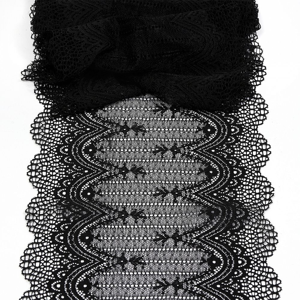 Кружево бельевое эластичное 230 мм / 10 м, 8037, цв.черный, Kruzhevo