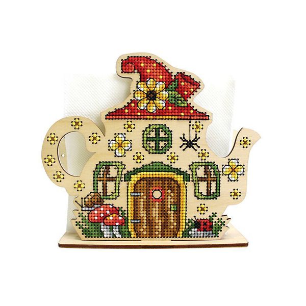 Набор для вышивания на деревянной основе Салфетница Сказочный дом 13х15см, О-045