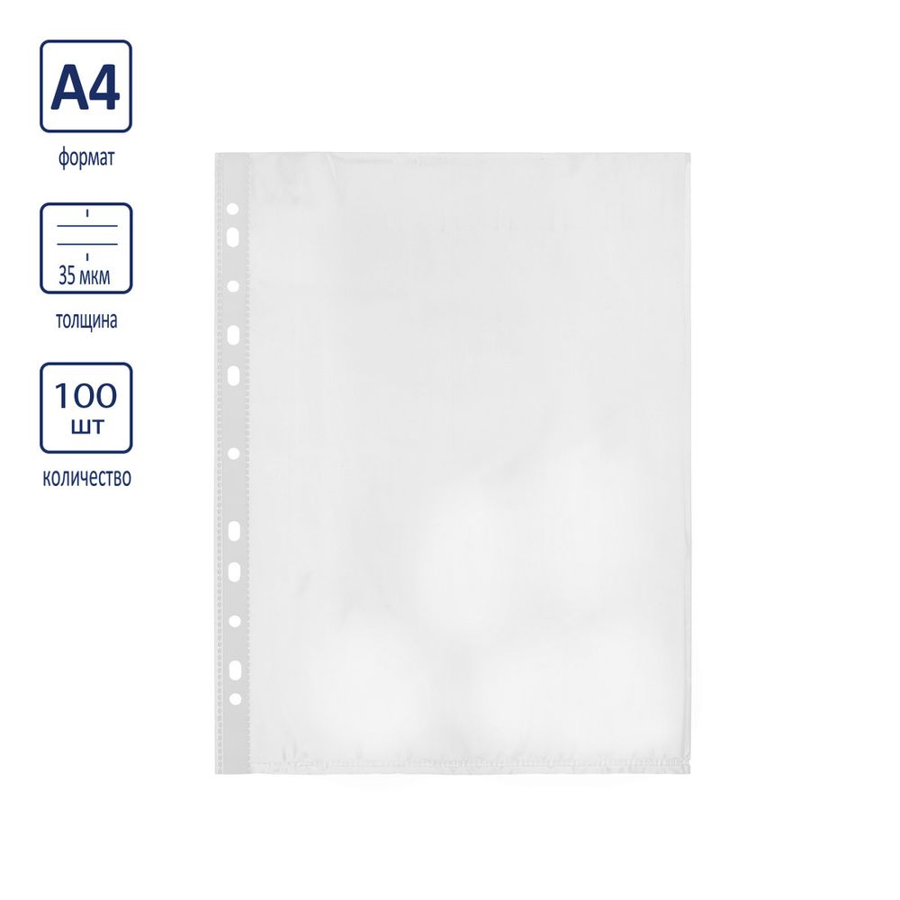 Файл-вкладыш A4, 100 шт, 35 мкм матовый, прозрачный EC260603, Expert Complete