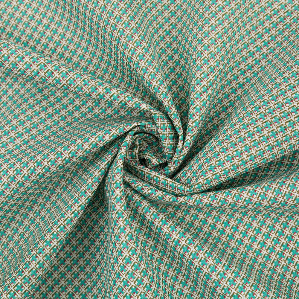 Ткань для пэчворка PEPPY БАБУШКИН СУНДУЧОК ФАСОВКА 100х112 см, 140±5 100% хлопок, БС-03 клетка бирюзовый/ бл.зеленый, Peppy БАБУШКИН СУНДУЧОК