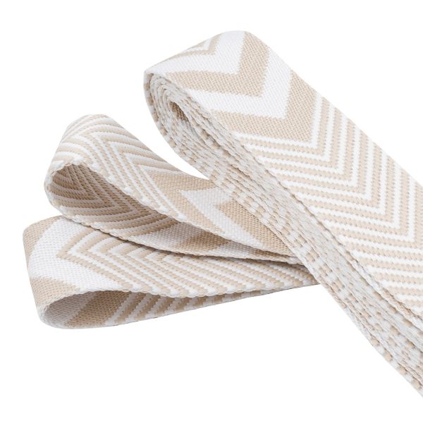 Стропа (ременная лента) 38 мм / 3 метра, [40 г/пог.м], с принтом 2-сторонняя, D166 бежевый/белый, 3Al354