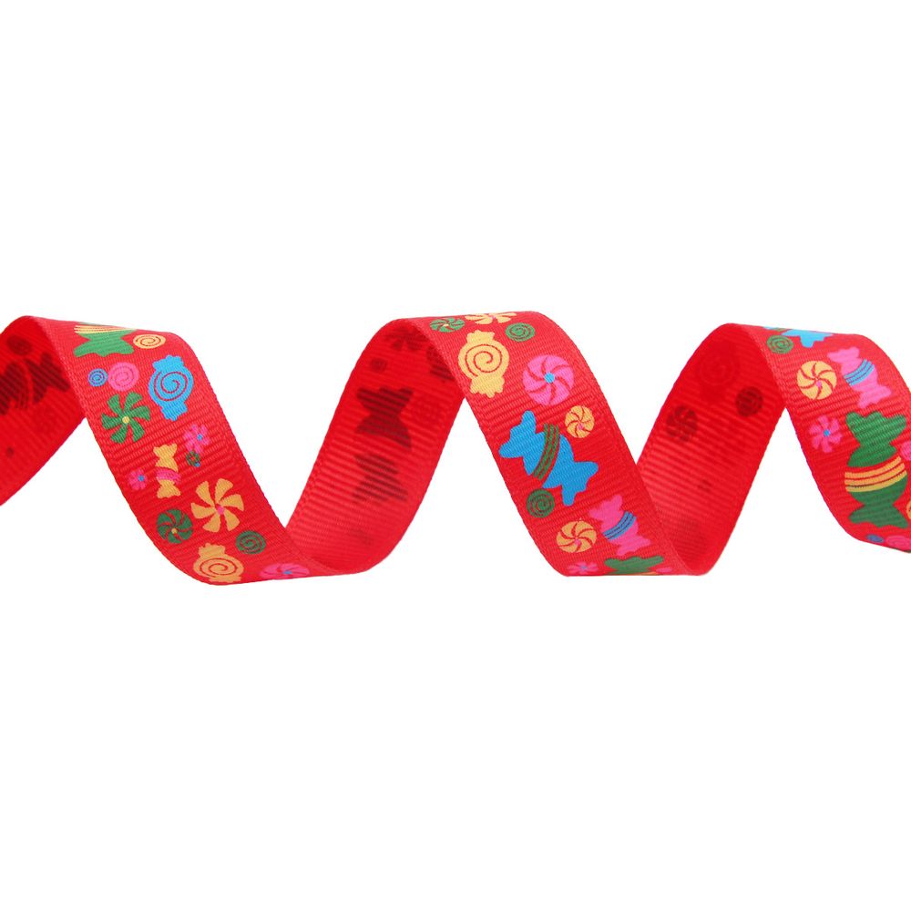 Лента репсовая (в рубчик) Конфетки 1,5см*22.86 м (красный)