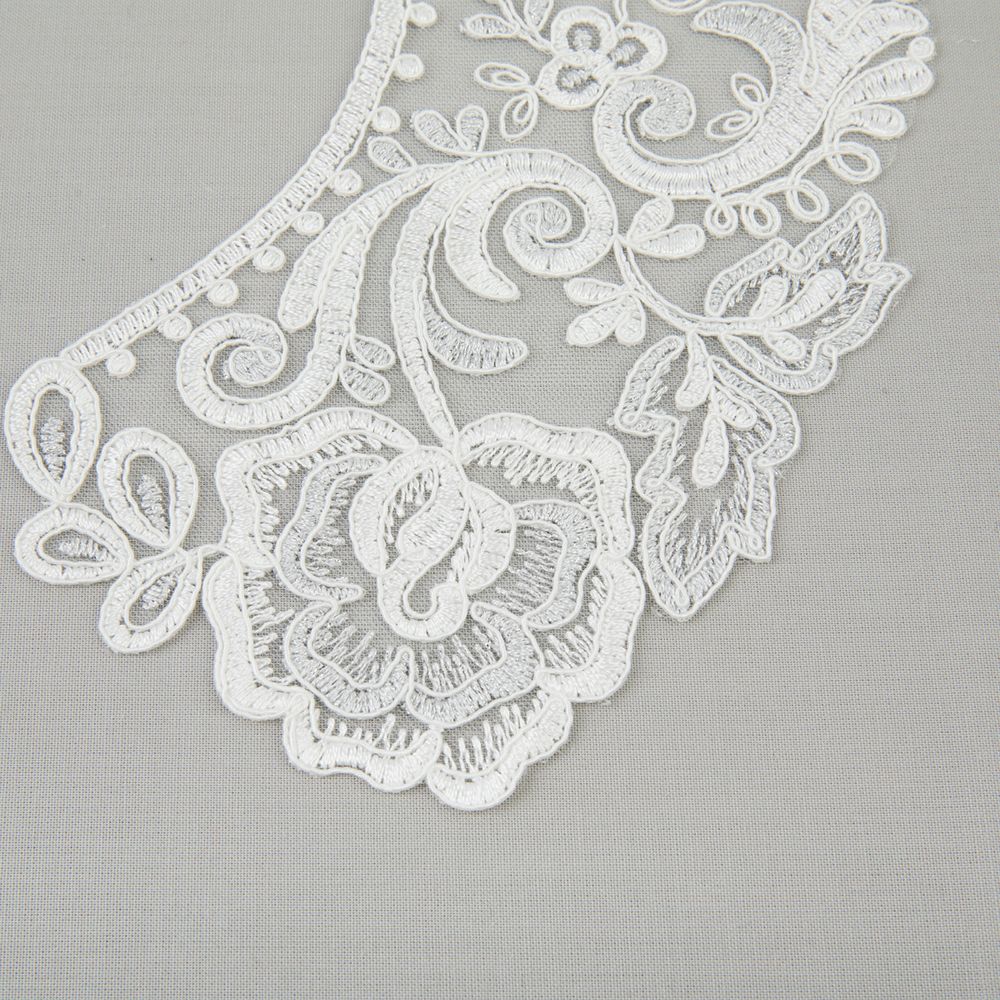 Пришивной кружевной воротник 100 мм, на сетке, 5 пар, Турция, белый/под серебро, Gamma VKRM-27-03