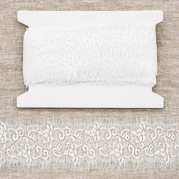 Кружево шантильи (реснички) на сетке 85 мм, белый, 15 м