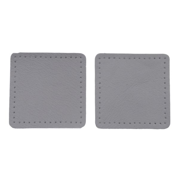 Заплатки пришивные из кожи, квадрат 6см с перфорацией, 2 шт, 100% кожа, 07 серый, 9112