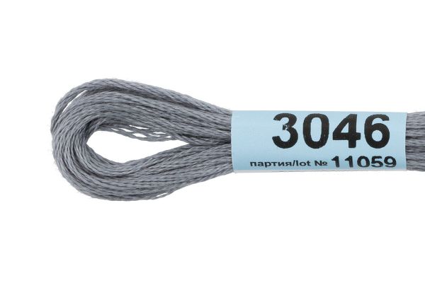 Мулине Gamma 100% хлопок, цв.3046 серый, 24 мотка по 8 метров