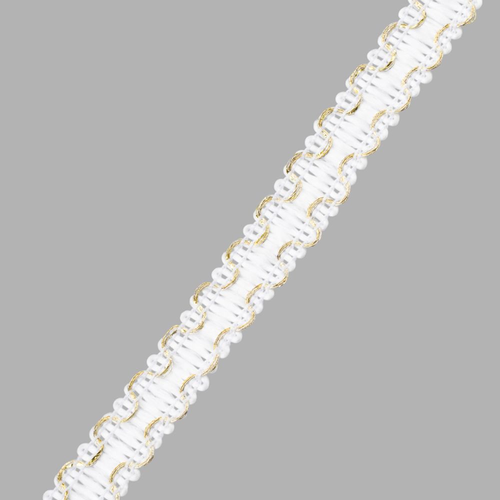 Тесьма отделочная вязаная 10 мм / 10 метров, рис 9254, белый/золото, С3729г17/1