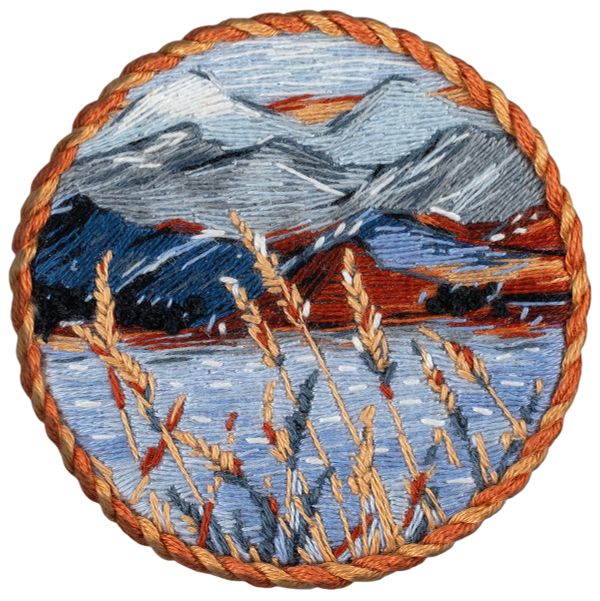 Набор для вышивания нитками Panna Живая картина JK-2338, Брошь. Горная река, 5.5х5.5 см