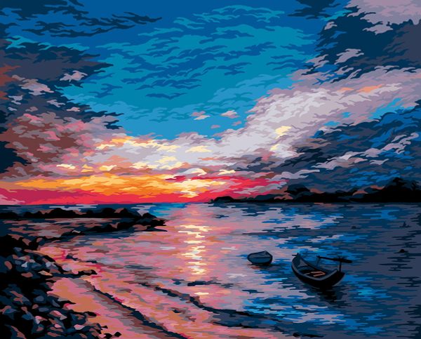 Картина по номерам Фрея, Закат на побережье, 50х40 см