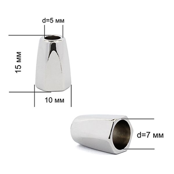 Наконечник для шнура металл 14.85х9.45 мм, цв. никель, уп. 100 шт