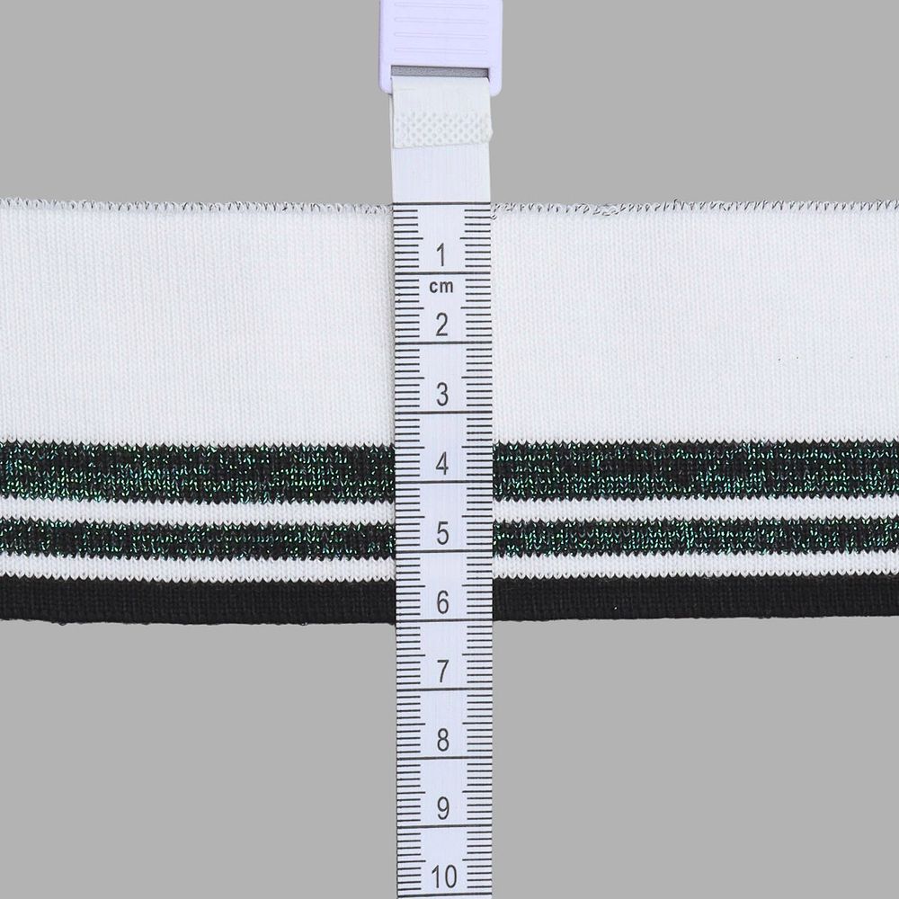 Подвяз (довяз) трикотажный с полосками люрекс 6 см / 1 метр, 1 белый/черный/зеленый, 3AR2872