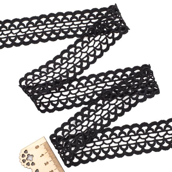 Кружево гипюр (плетёное) 33 мм, 3,4 м, ±4 см, черный