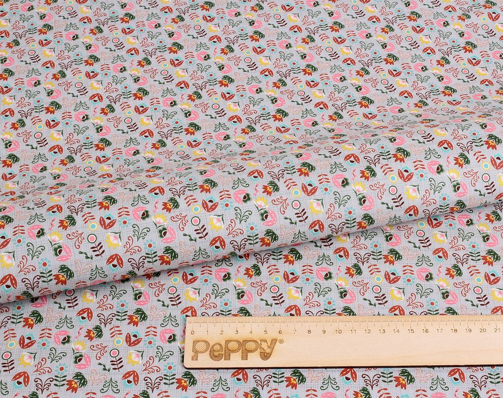 Ткань для пэчворка Peppy Лесные жители, рулон 112 см / 5 метров, ЛЖ-15 серый, Peppy