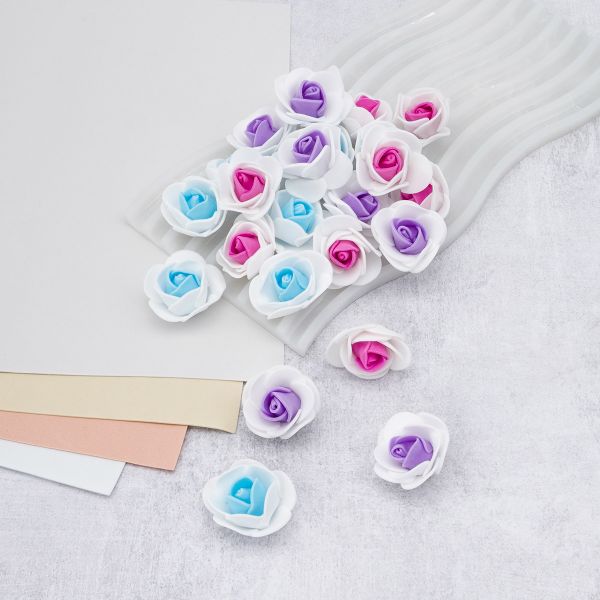 Цветочек-розочка из фоамирана 38 мм, микс №5, 3 цвета, 24 шт