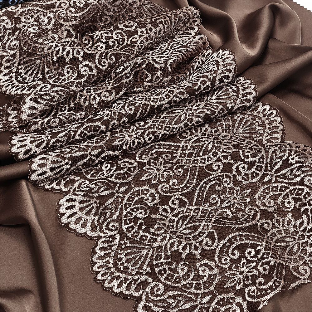 Кружево бельевое эластичное 240 мм / 120 м, Premium 40992, цв.168 серебристый пион+черный, Kruzhevo