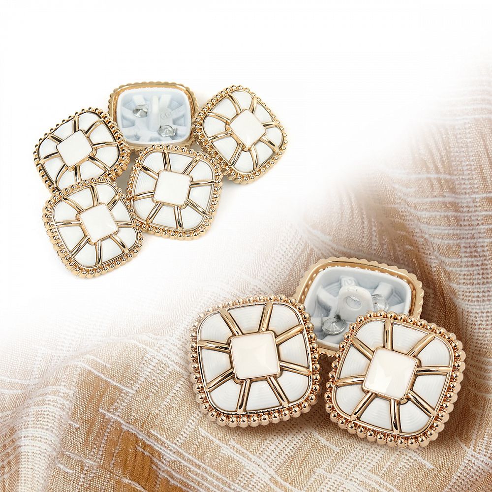 Пуговицы на ножке металлические 28L=18мм, С-MP07 цв.золото/белый, 5 шт