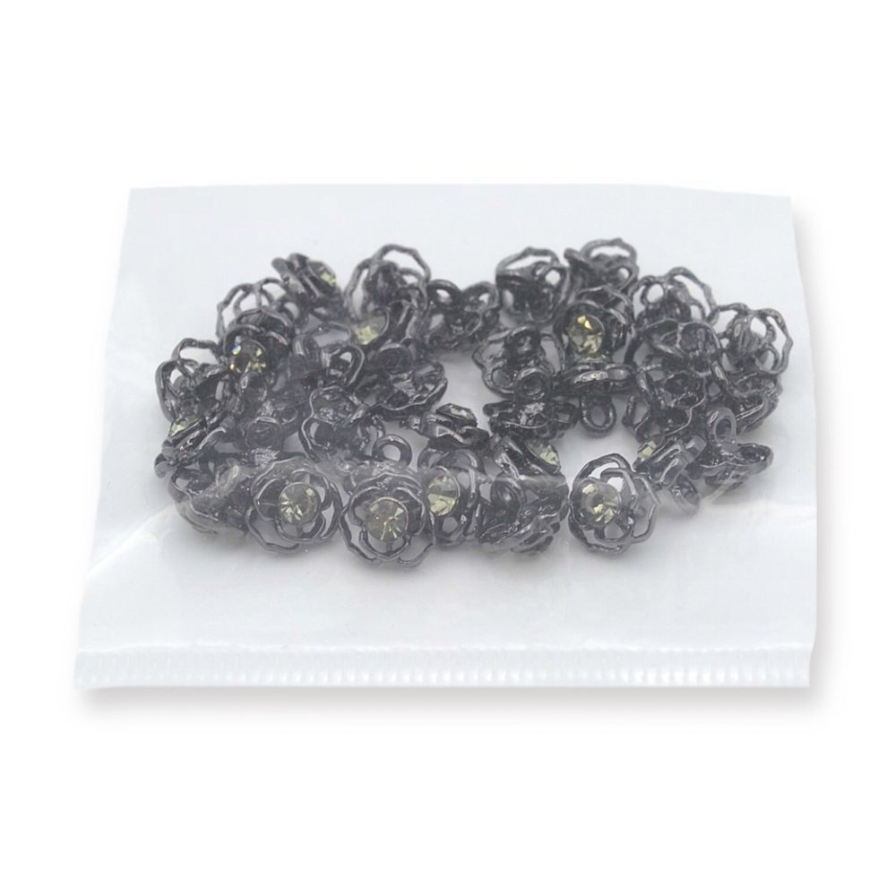 Пуговицы на ножке 16L (10мм) со стразом, металл (Pewter олово (черный никель)), 36 шт, ME 625