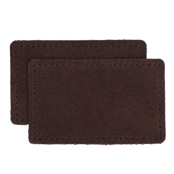 Заплатки пришивные из замши, прямоугольник 6х9,6см с перфорацией, 2 шт, 100% кожа, 21 темно-коричневый, 59113