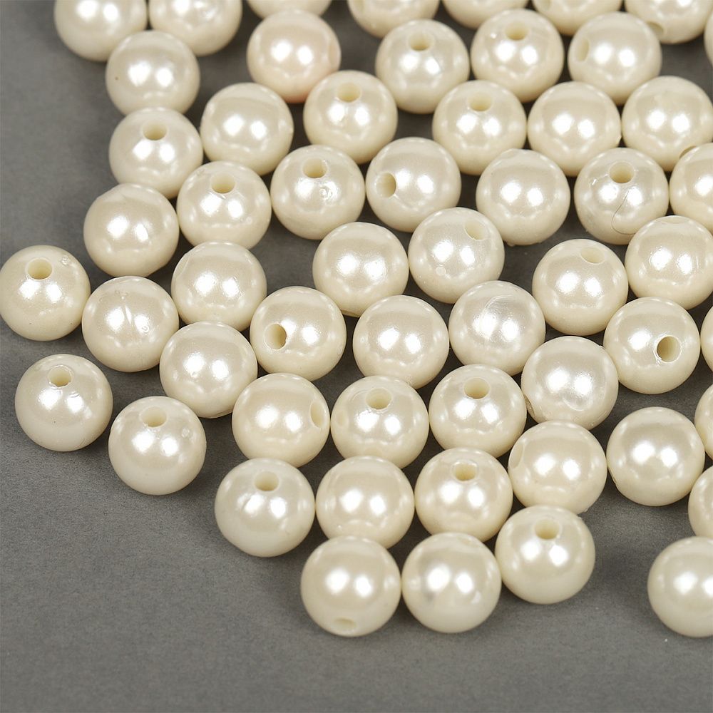 Бусины пластик (перламутр) ⌀10 мм, цв.001 молочный, уп.50г (96 шт), Magic4Hobby