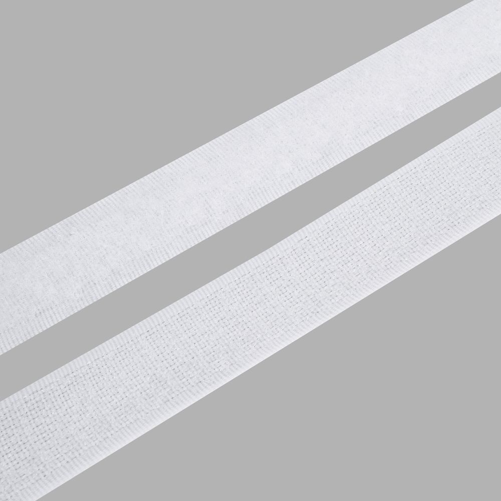 Лента контактная липучка (велкро) пришивная 20 мм, / 25 метров, белый, ПАРА (крючок+петля), качество "C"
