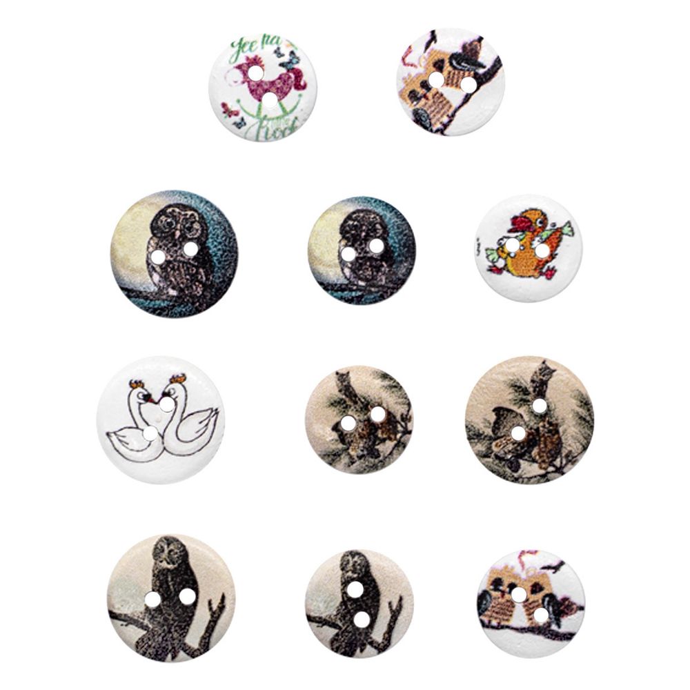 Украшения декоративные пуговицы деревянные Птички 15-18мм 100 шт