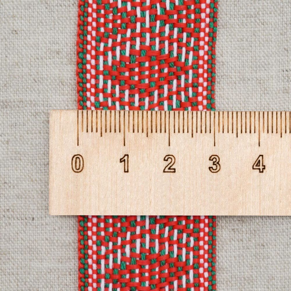 Лента (тесьма) жаккардовая 30.0 мм / 25±1 метров, рис. 9854, красный/зеленый/белый, С3881Г17