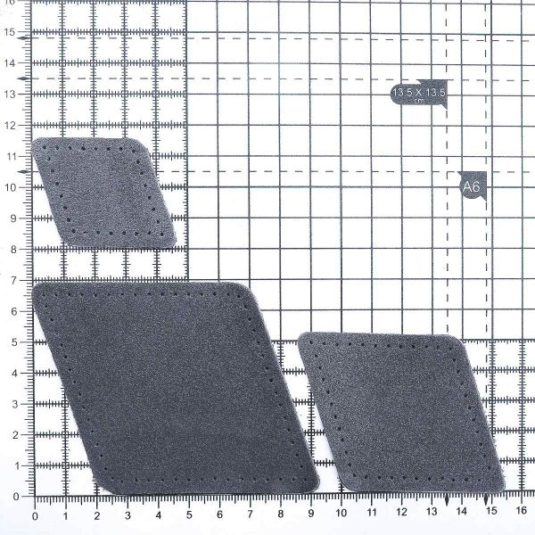 Набор заплаток пришивных из замши, ромб 4х5,6см, 6х8,4см, 8х11,2см, с перфорацией, 3 шт (26 серый), 59405