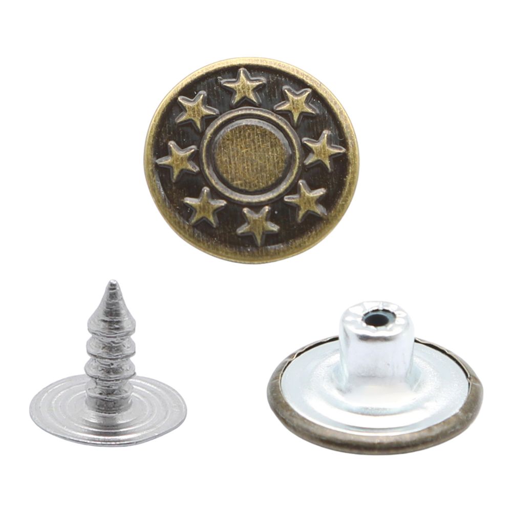 Пуговицы джинсовые ⌀17 мм, фиксированная ножка, сталь, 8 звезд, антик, 100 шт, New Star