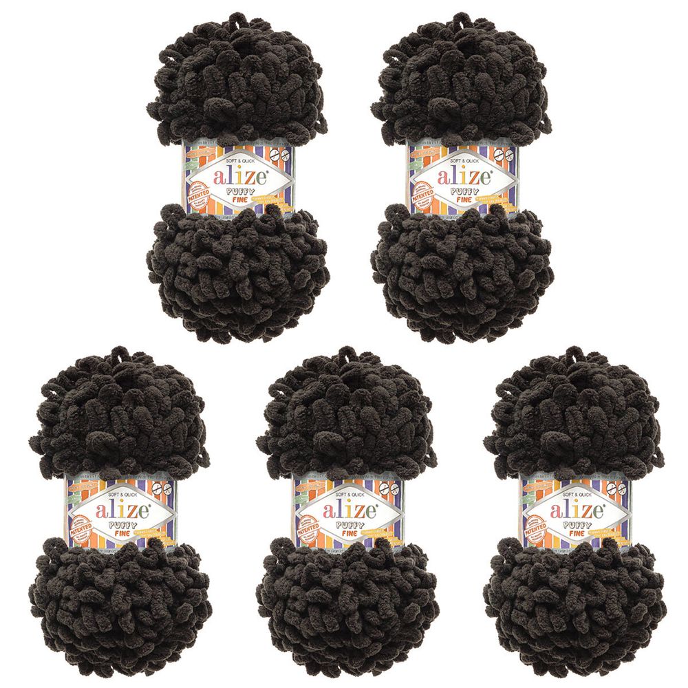 Пряжа Alize (Ализе) Puffy Fine / уп.5 мот. по 100 г, 14м, 1060 черно-серый