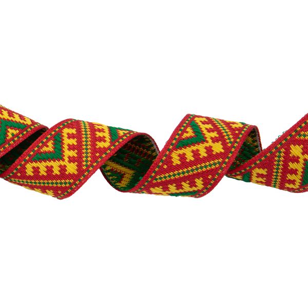 Лента (тесьма) жаккардовая 23.0-25.0 мм / 25 метров, красный/желтый/зеленый, Blitz