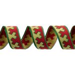 Лента (тесьма) жаккардовая 24.0 мм / 25±1 метров, рис.9591, Орнаменты и узоры народов севера, зеленый-красный-желтый, Gamma С3772Г17 рис.9591