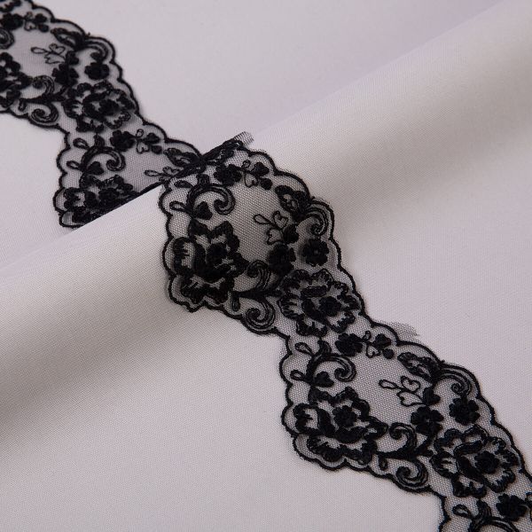 Кружево на сетке 67 мм / 10 м, черный, Gamma GKMB-6701M