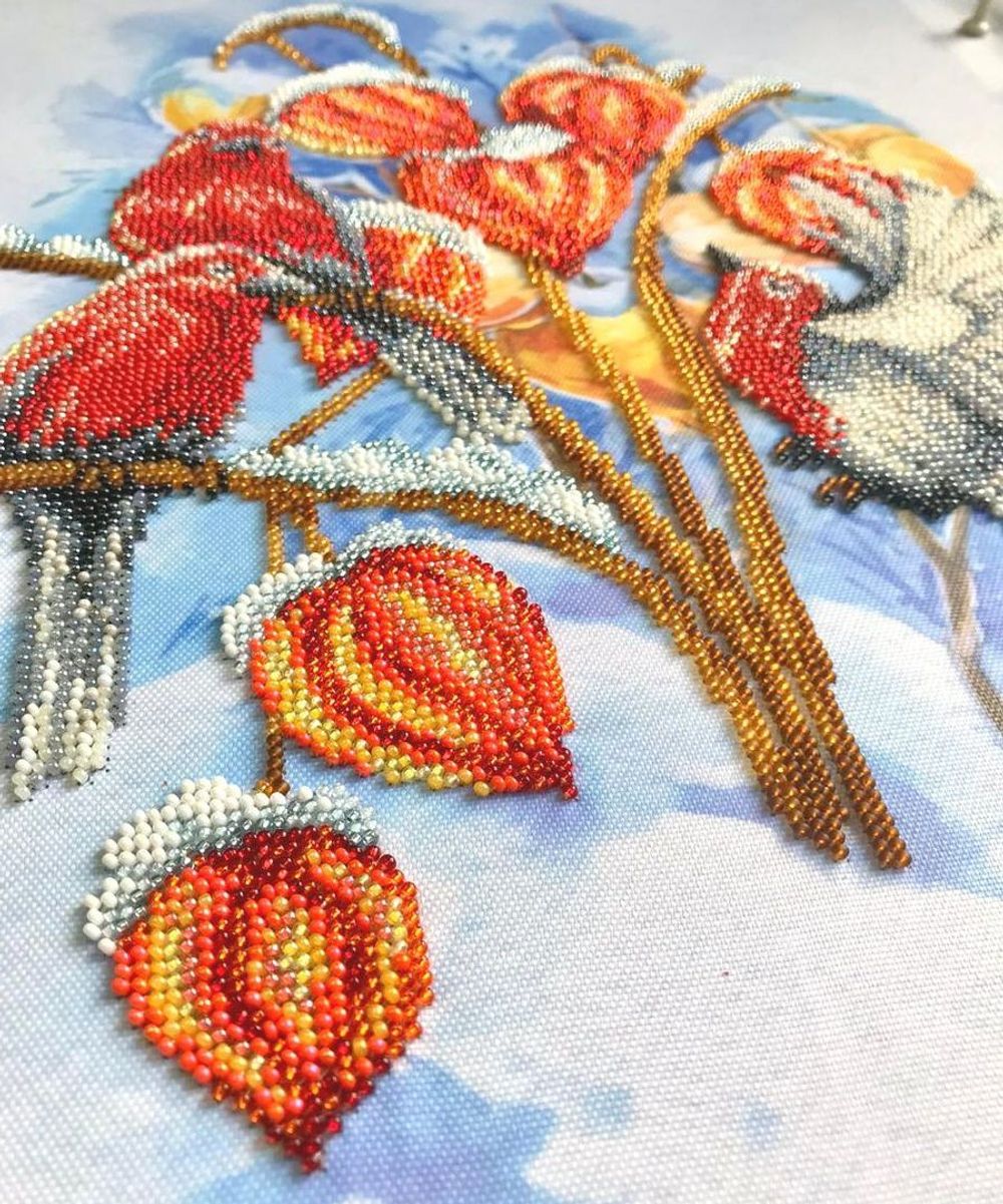 Набор для вышивания бисером Паутинка, Физалис в снегу 28х38 см