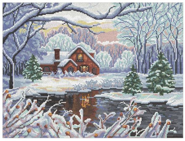 Набор для вышивания нитками Нитекс, Зимний день 30х40 см