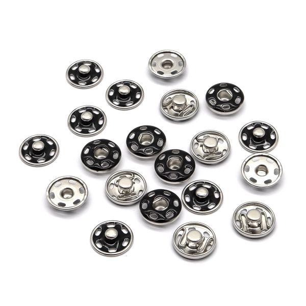 Кнопка пришивная металл ⌀15.0 мм, никель / черный, 10 шт, КПР6