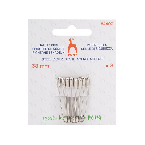 Булавки английские l=38 мм, сталь, 8 шт, Pony, 84403