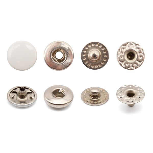 Кнопка Альфа (S-образная) ⌀10.0 мм, ≈1440 шт, МЕТАЛЛ, эмаль, 101 белый глянцевый + ответные части никель, ВТ-2, NEW STAR