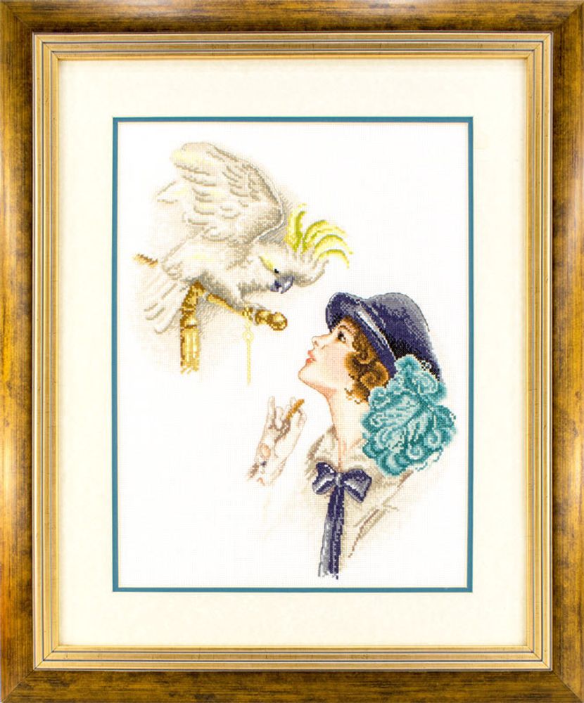 Вышитая картина Марья Искусница, Дама с попугаем