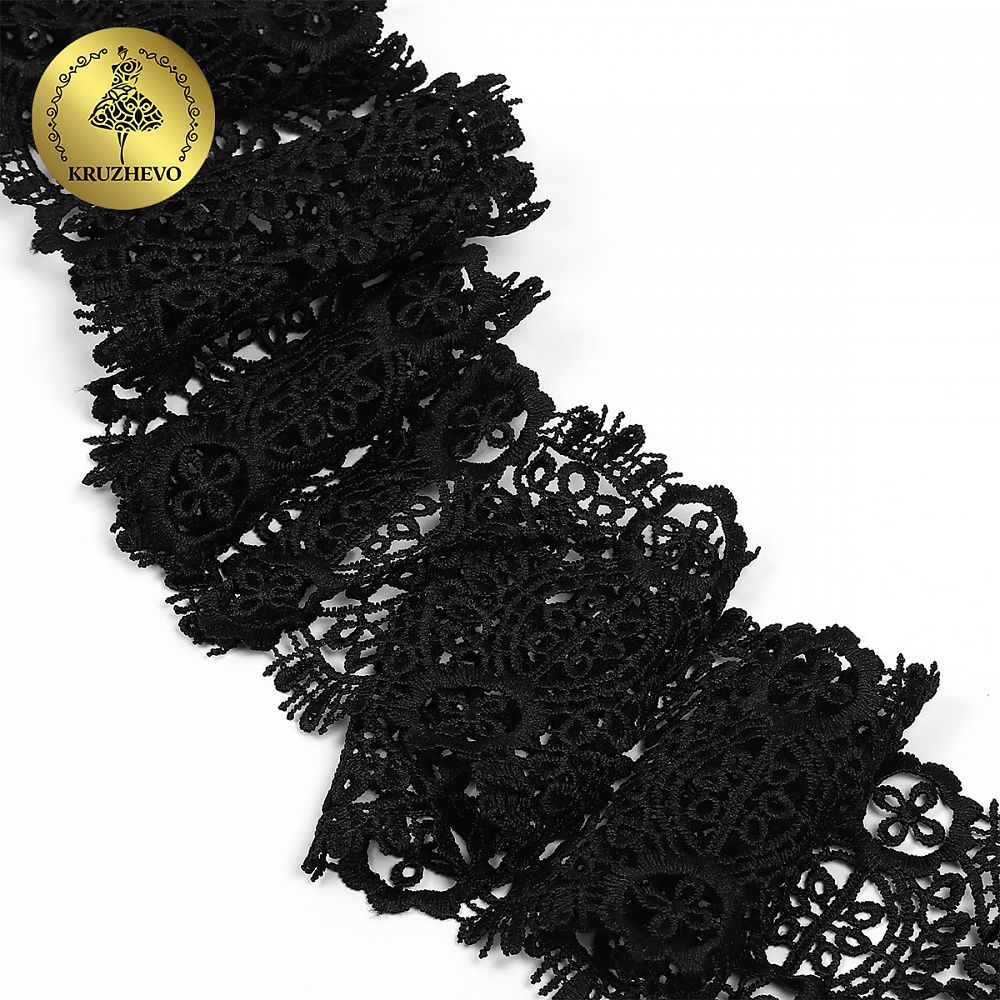 Кружево гипюр (плетёное) 85 мм / 4.5 метра, TBY.SUN.02, цв.черный