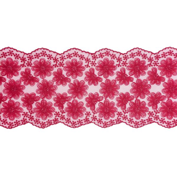 Кружево на сетке широкое 130 мм, матовое,13.72м, цв.бордовый