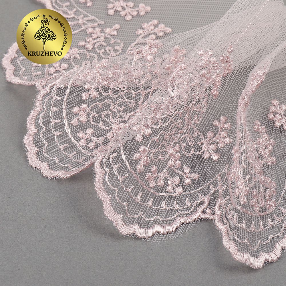 Кружево на сетке широкое 100 мм, TR.3657, цв.06 розовая пудра уп.9м, Kruzhevo