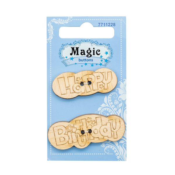 Украшения декоративные пуговицы С днем рождения!, 2 шт, Magic Buttons BBL025-MX-V