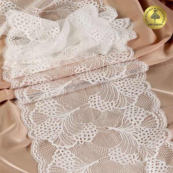 Кружево бельевое эластичное 195 мм / 25 м, 30211, цв.004 сумрачно-белый, Kruzhevo