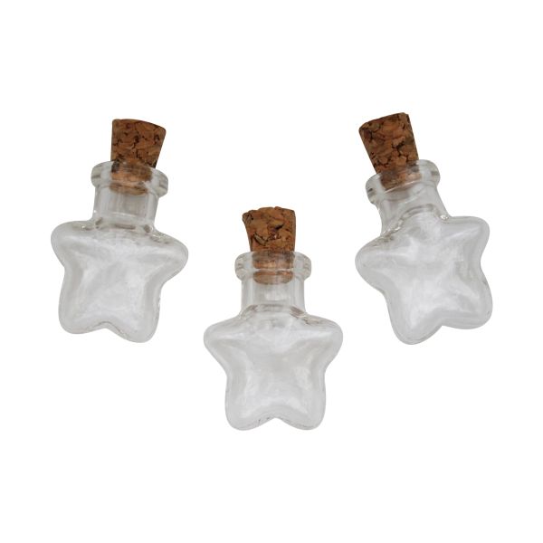 Бутылочка стеклянная с пробкой, звездочка плоская, 20х25х6 мм, 3 шт, BT24