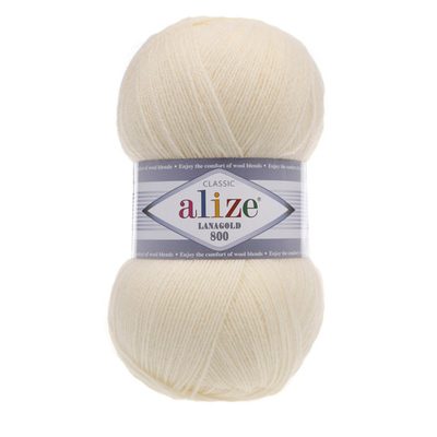 Пряжа Alize (Ализе) Lana Gold 800 / уп.5 мот. по 100 г, 800м, 001 кремовый A