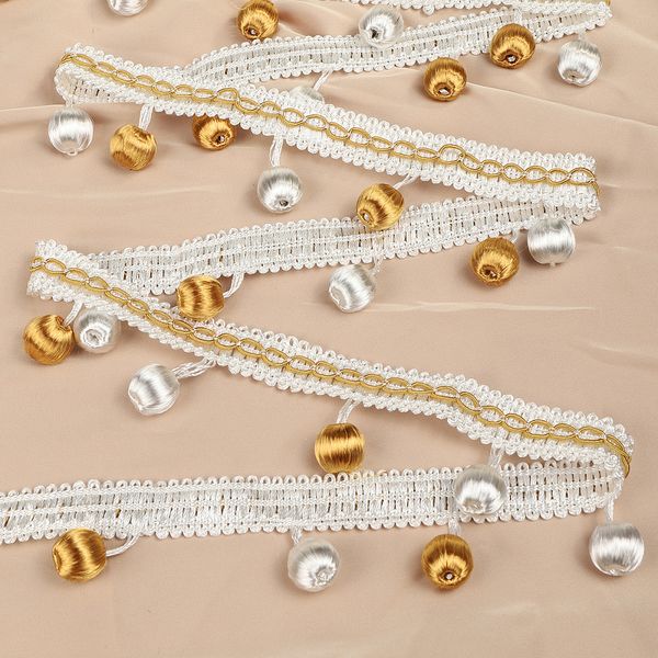 Бахрома отделочная 40.0 мм / 10 метров, 6152-0332, цв.белый+золото 6362