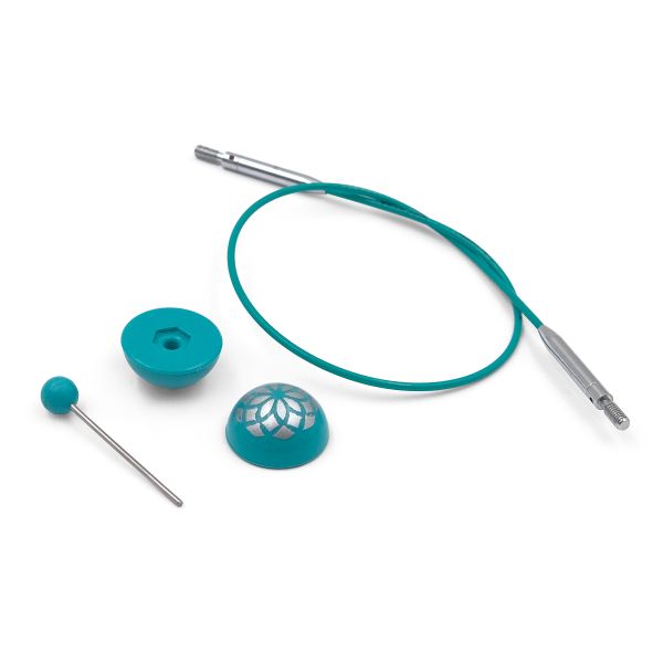 Тросик поворотный для съемных спиц KnitPro Mindful, 20см, нержавеющая сталь с нейлоновым покрытием, бирюзовый, 36602