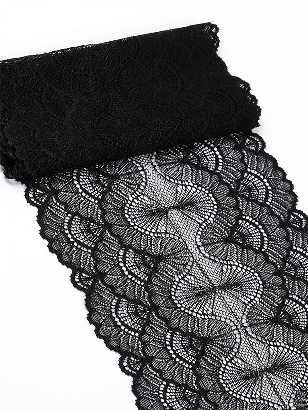 Кружево бельевое эластичное 195 мм / 2.7 м, 8034, цв.02 черный, Kruzhevo